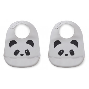 Bavoir en silicone x 2 Tilda - Panda dumbo grey