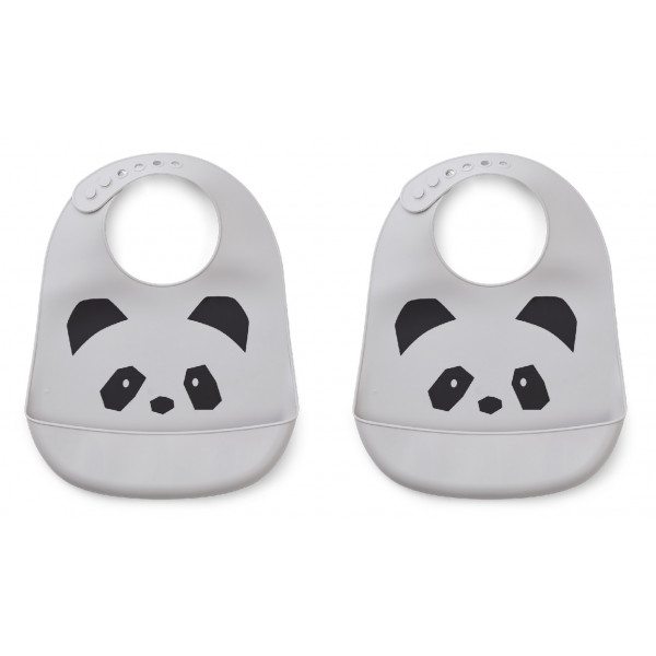 Bavoir en silicone x 2 Tilda - Panda dumbo grey