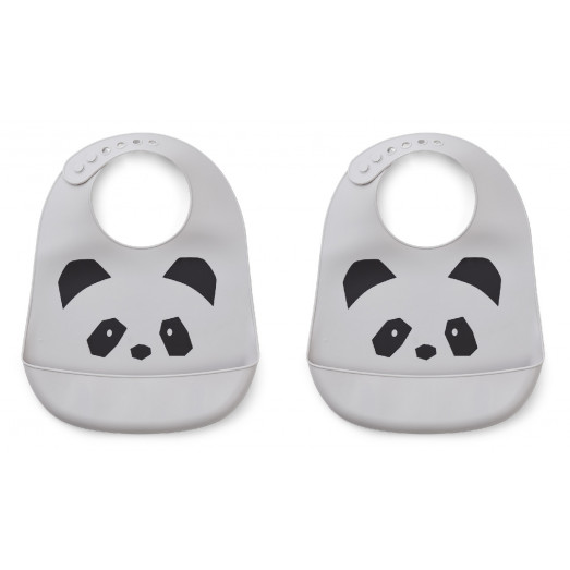 Bavoir en silicone x 2 Tilda - Panda dumbo grey