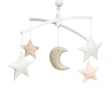 Mobile musical bébé - Lune et étoiles, Nude argenté