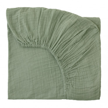 Drap housse bébé en gaze de coton - Vert sauge