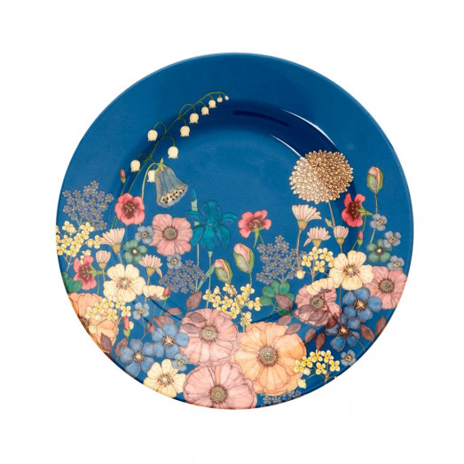 Petite assiette imprimée mélamine Flower collage - Bleu