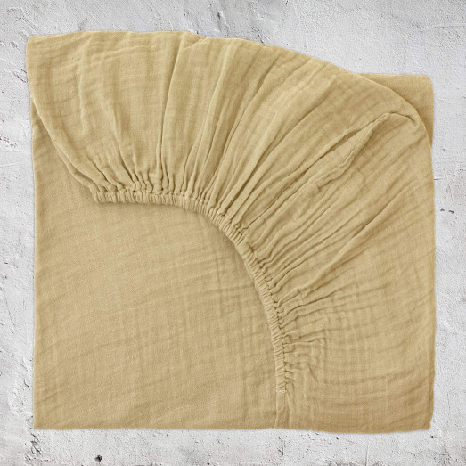Drap housse bébé en gaze de coton - Jaune clair