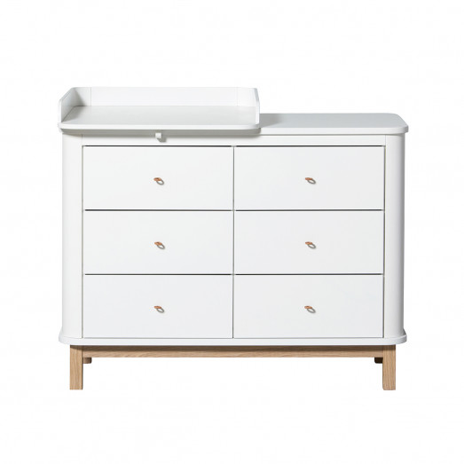 Commode 6 tiroirs avec petit plan à langer Wood - Blanc et Chêne