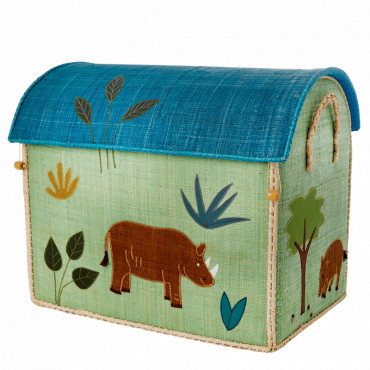 Coffre à jouets en raphia GM - Jungle theme bleu