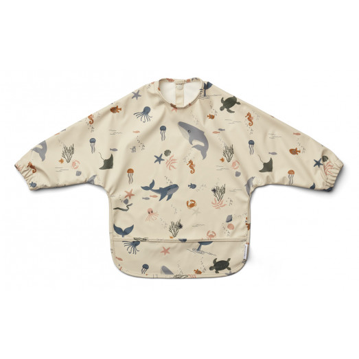 Bavoir à manches plastifié Merle - Sea creature sandy mix