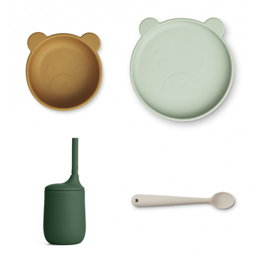 Set repas silicone Cathy - Mr Bear dusty mint multi mix