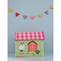 Coffre à jouets en raphia GM - Ferme rose