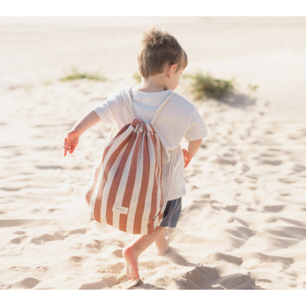 Ensemble serviette et sac de plage Portofino - Rusty red stripes