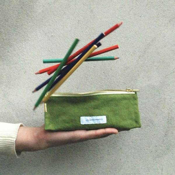 Trousse à crayons en toile de coton bio - Vert prairie