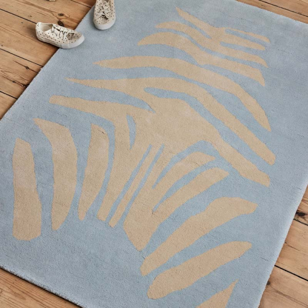 Tapis tufté coton bio - Zèbre bleu clair