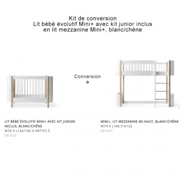 Kit de conversion lit mezzanine Mini + Wood - Blanc et chêne
