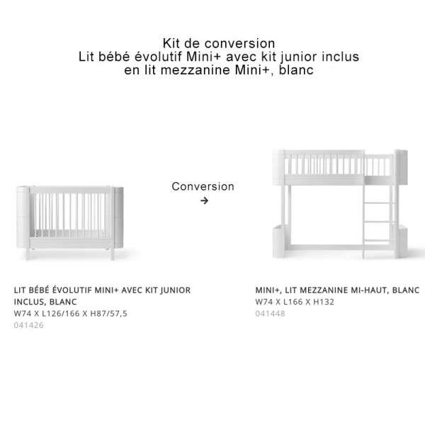 Kit de conversion lit mezzanine Mini + Wood - Blanc et chêne