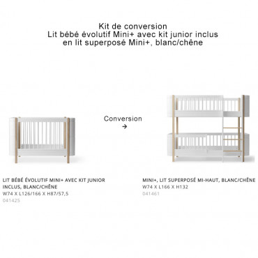 Kit de conversion lit bébé évolutif avec kit junior en lit superposé Mini+ - Blanc et chêne