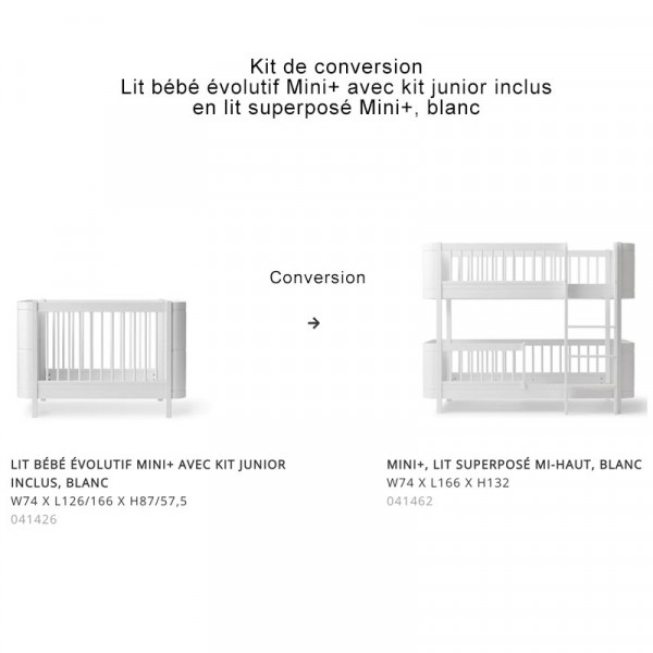 Kit de conversion lit bébé évolutif avec kit junior en lit superposé Mini+ - Blanc