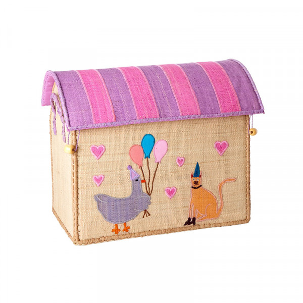Coffre à jouets en raphia PM - Party animal pink