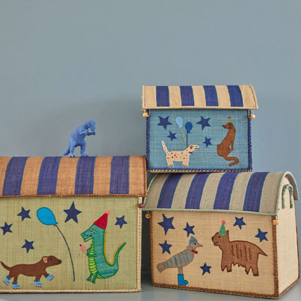 Coffre à jouets en raphia MM - Party Animal Print - Blue
