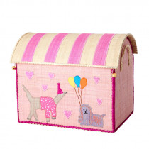 Coffre à jouets en raphia Moyen modèle - Party animal pink