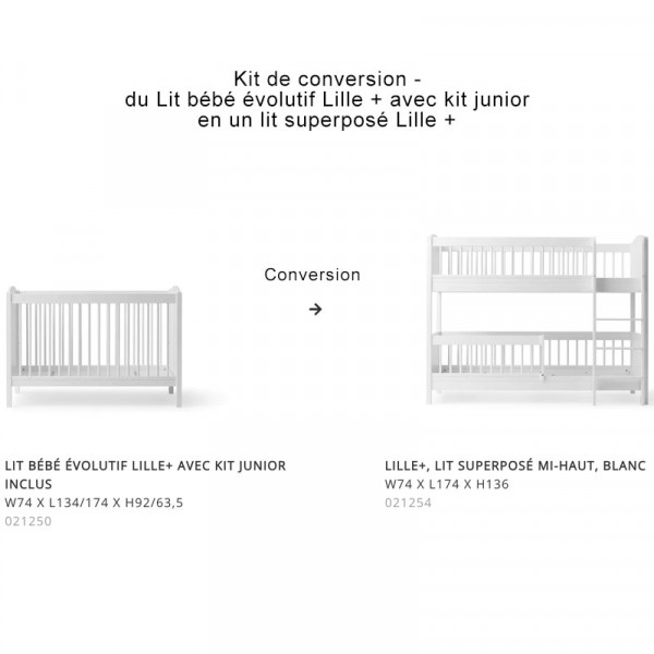 Kit de conversion Seaside Lille+ de Lit bébé évolutif avec kit junior en Lit superposé