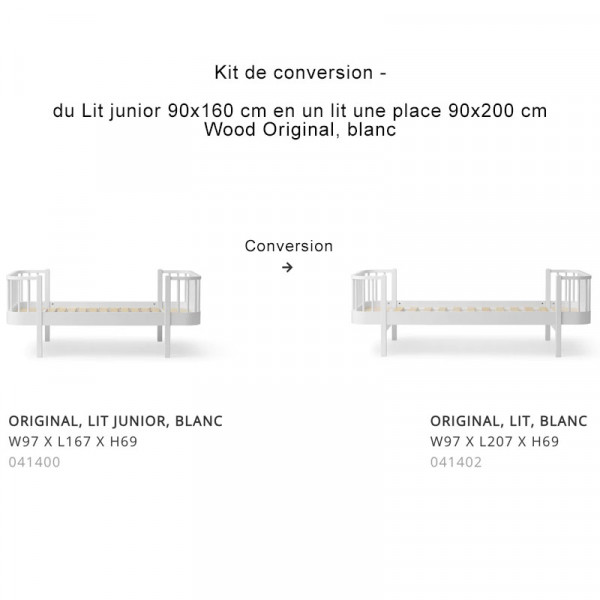 Kit de conversion Wood Original de Lit junior 90x160 cm en Lit 90x200 cm