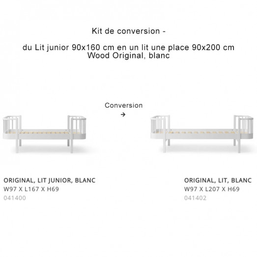 Kit de conversion Wood Original de Lit junior 90x160 cm en Lit 90x200 cm
