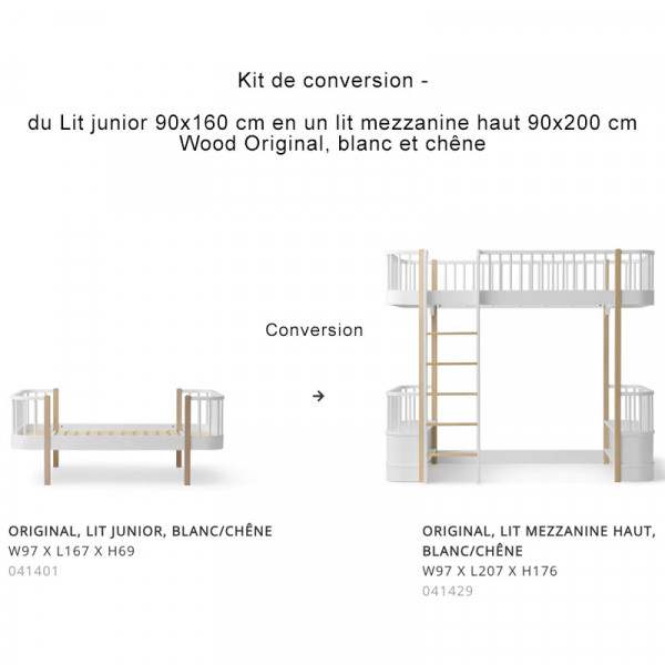 Kit de conversion Wood Original de Lit junior en Lit mezzanine haut