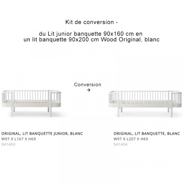 Kit de conversion Wood Original de Lit junior banquette 90x160 cm en Lit banquette 90x200 cm