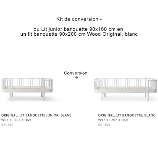 Kit de conversion Wood Original de Lit junior banquette 90x160 cm en Lit banquette 90x200 cm