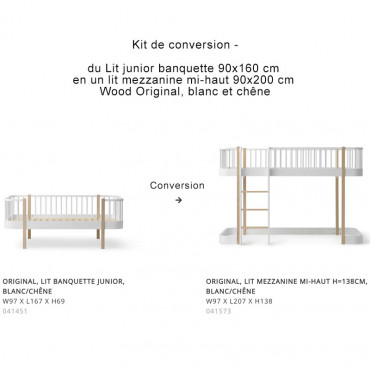 Kit de conversion Wood Original de Lit junior en Lit superposé mi-haut