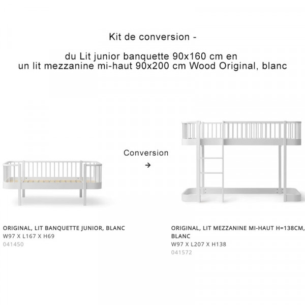 Kit de conversion Wood Original de Lit junior en Lit superposé mi-haut