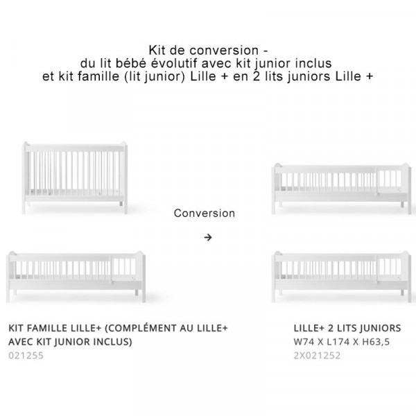 Kit de conversion Seaside Lille+ lit bébé évolutif et kit Famille en 2 lits juniors