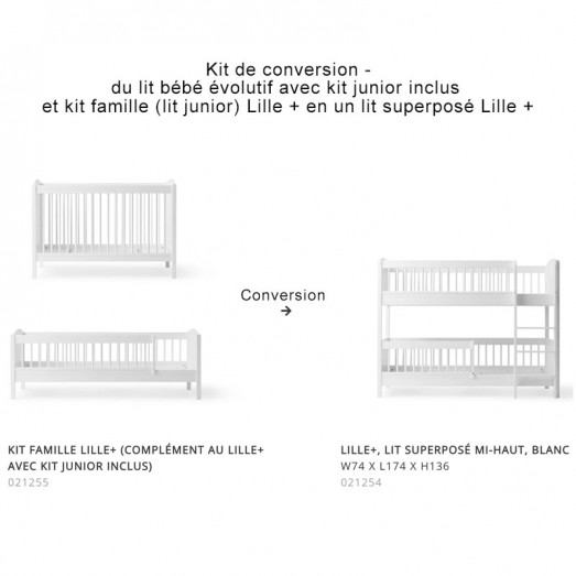 Kit de conversion Wood Mini+ de Lit bébé évolutif avec kit Famille en Lit superposé