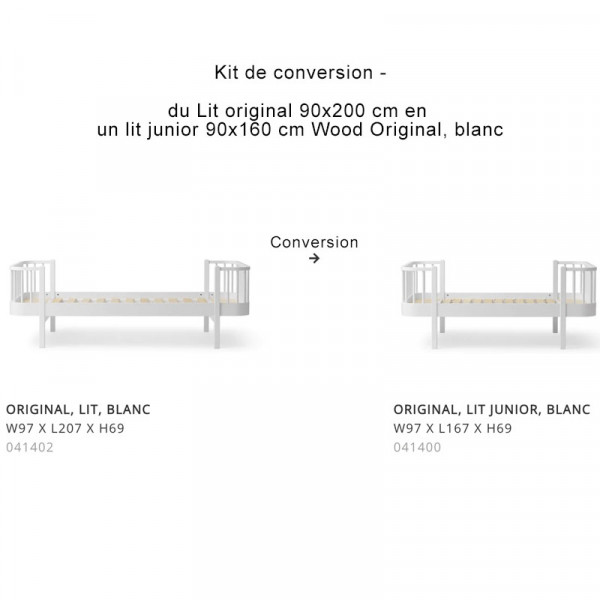 Kit de conversion Wood Original de Lit original 90x200 cm en Lit junior 90x160 cm - Blanc