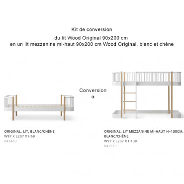 Kit de conversion Wood Original de Lit 90x200 cm en Lit mezzanine mi-haut