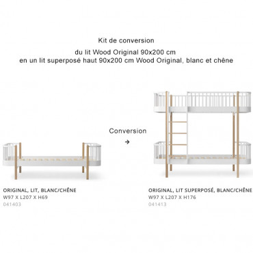 Kit de conversion Wood Original de Lit Original en Lit superposé haut blanc et chêne