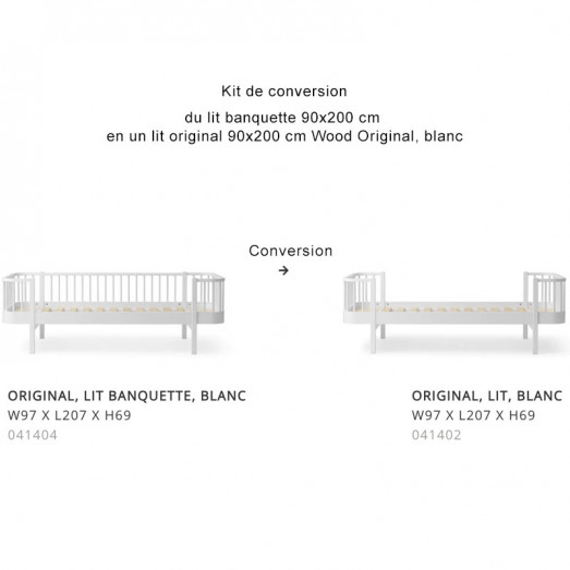 Kit de conversion Wood Original de Lit banquette 90x200 cm en Lit original 90x200 cm blanc