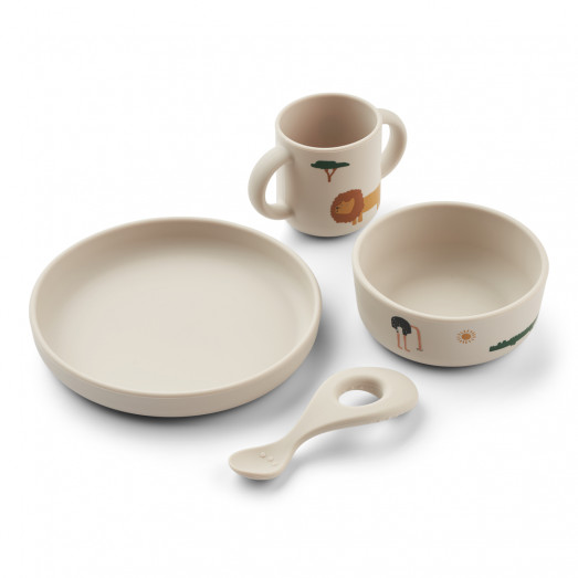 Set repas silicone Vivi - Safari sandy mix