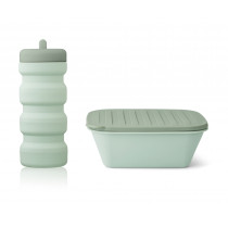 Set gourde et lunchbox pliables Jose - Dusty mint faune green mix