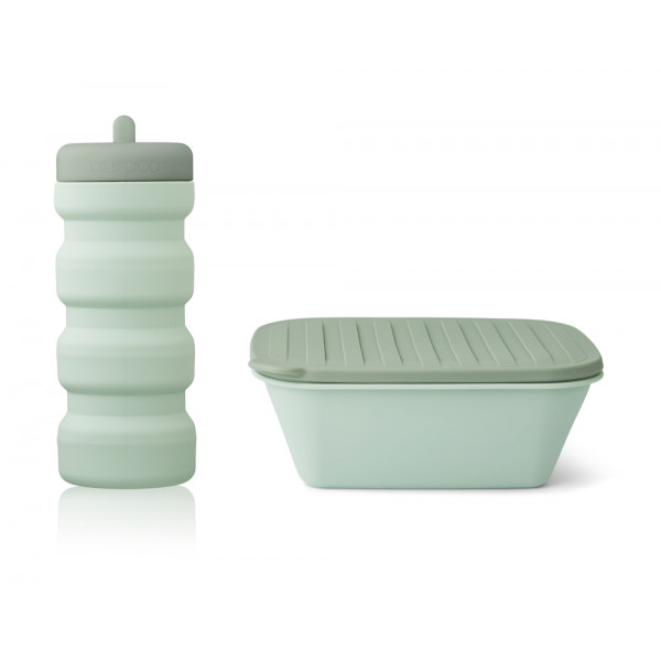 Set gourde et lunchbox pliables Jose - Dusty mint faune green mix