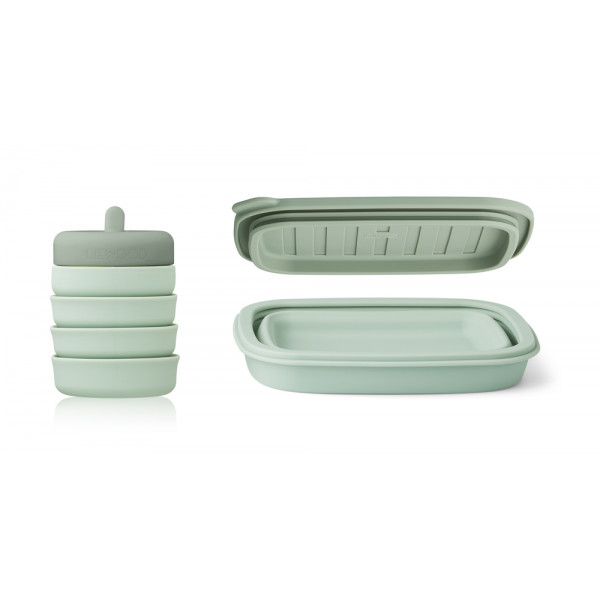 Set gourde et lunchbox pliables Jose - Dusty mint faune green mix