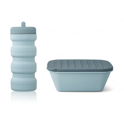 Set gourde et lunchbox pliables Jose - Sea blue whale blue mix