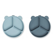Lot de 2 assiettes compartimentées à ventouse Stacy - Sea blue whale blue