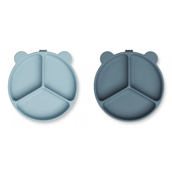 Lot de 2 assiettes compartimentées à ventouse Stacy - Sea blue whale blue