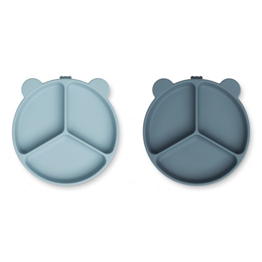 Lot de 2 assiettes compartimentées à ventouse Stacy - Sea blue whale blue