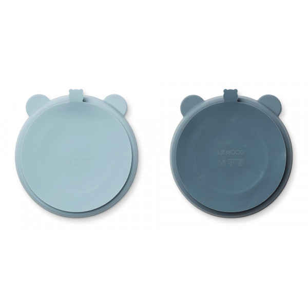 Lot de 2 assiettes compartimentées à ventouse Stacy - Sea blue whale blue