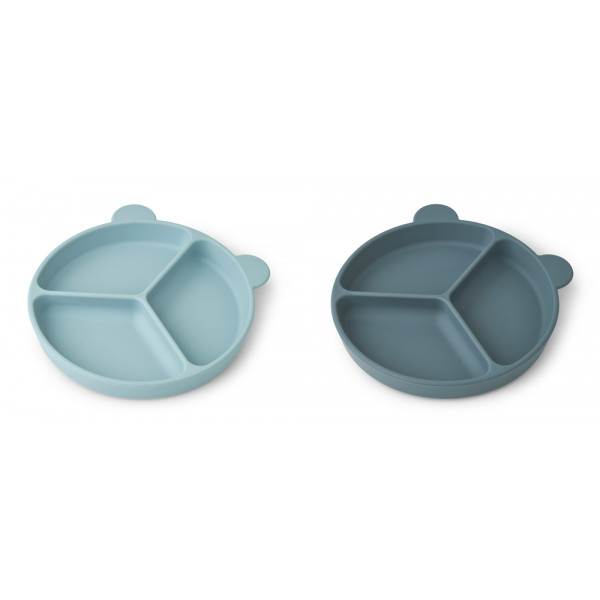 Lot de 2 assiettes compartimentées à ventouse Stacy - Sea blue whale blue