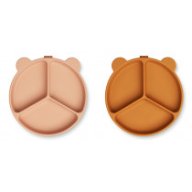 Lot de 2 assiettes compartimentées à ventouse Stacy - Mustard tuscany rose mix