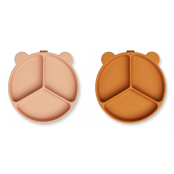 Lot de 2 assiettes compartimentées à ventouse Stacy - Mustard tuscany rose mix