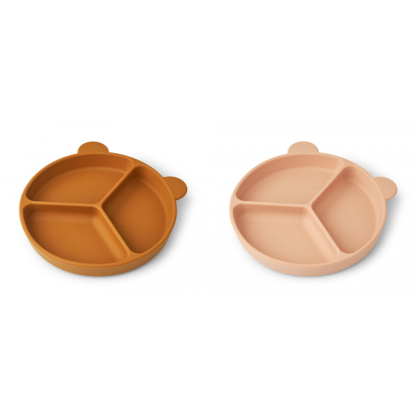 Lot de 2 assiettes compartimentées à ventouse Stacy - Mustard tuscany rose mix