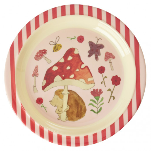 Assiette plate avec rebord imprimée mélamine - Happy forest rose